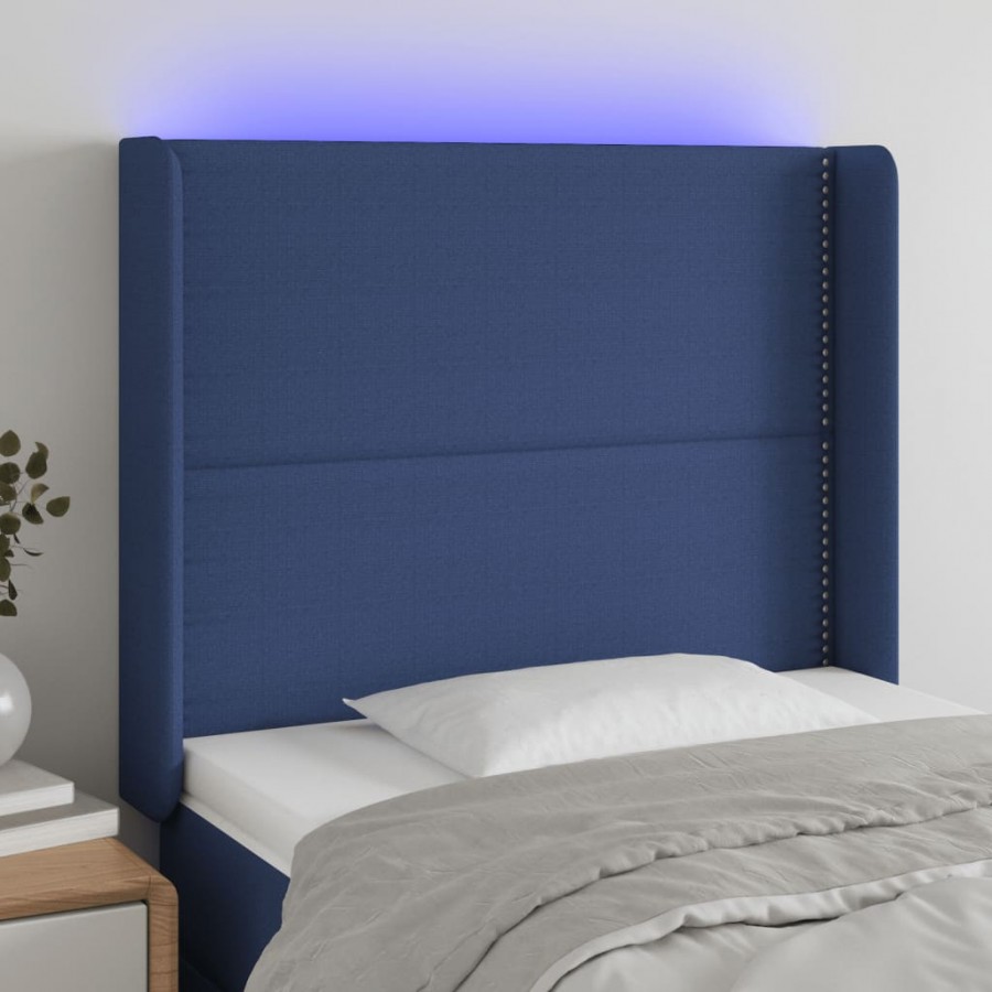 Tête de lit à LED Bleu 83x16x118/128 cm Tissu