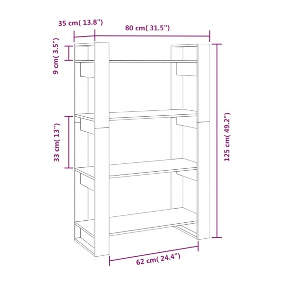 Bibliothèque/Cloison Marron miel 80x35x125 cm Bois massif