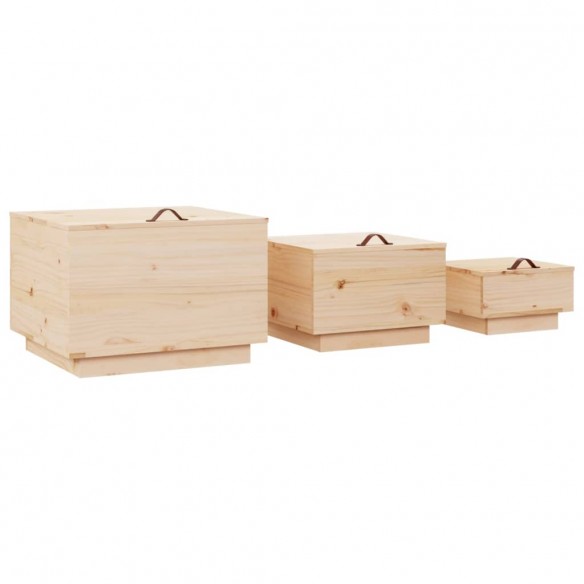 Boîtes de rangement avec couvercles 3 pcs Bois massif de pin