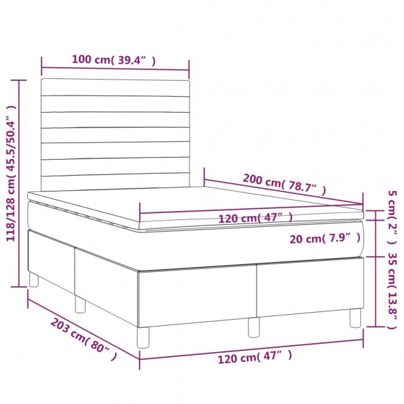 Cadre de lit et matelas Gris foncé 120x200cm Velours