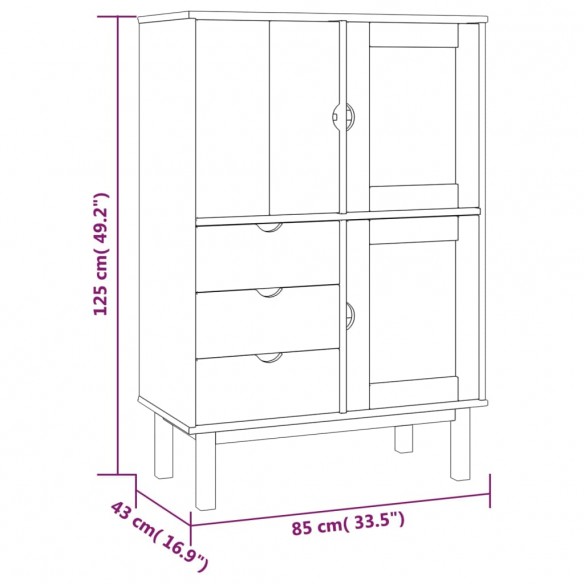 Buffet haut OTTA 85x43x125 cm Bois massif de pin