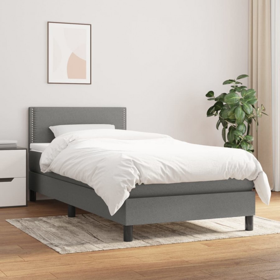 Sommier à lattes de lit avec matelas Gris foncé 90x200 cm Tissu