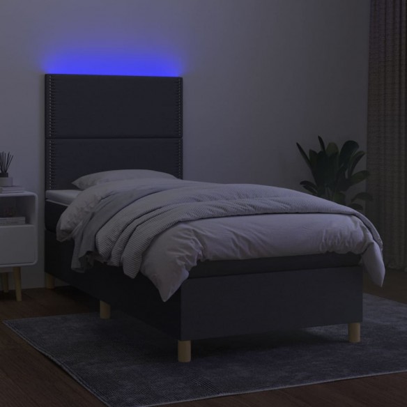 Sommier à lattes de lit avec matelas et LED Gris foncé 90x190cm
