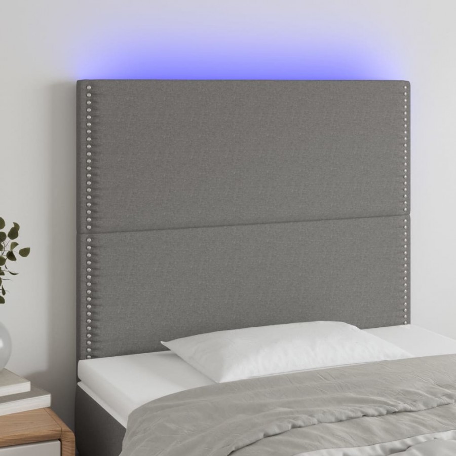 Tête de lit à LED Gris foncé 90x5x118/128 cm Tissu
