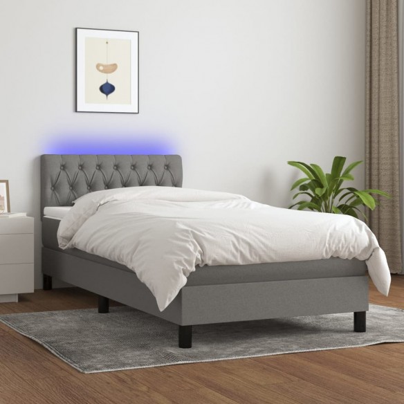 Sommier à lattes de lit avec matelas et LED Gris foncé 90x200cm