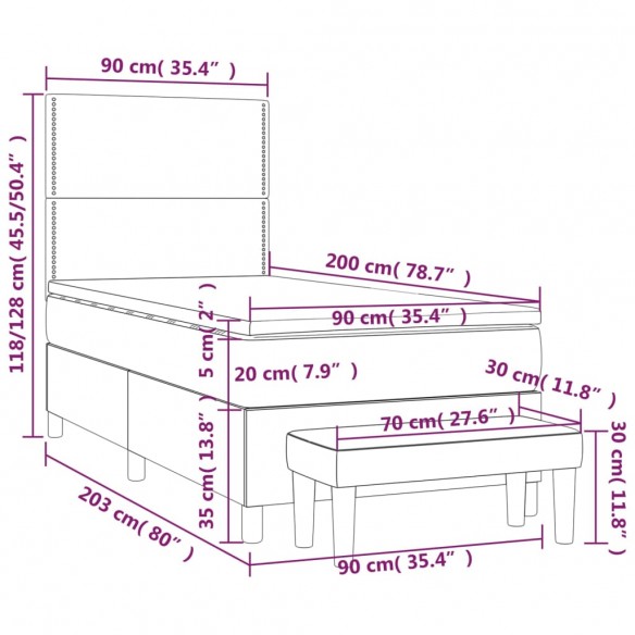 Sommier à lattes de lit avec matelas Gris foncé 90x200 cm Tissu