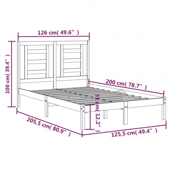 Cadre de lit Bois de pin massif 120x200 cm