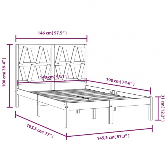 Cadre de lit Bois de pin massif 140x190 cm