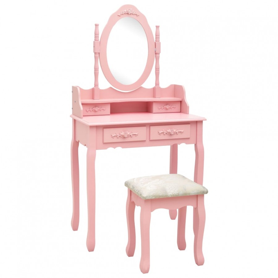 Ensemble de coiffeuse avec tabouret Rose 75x69x140 cm Paulownia