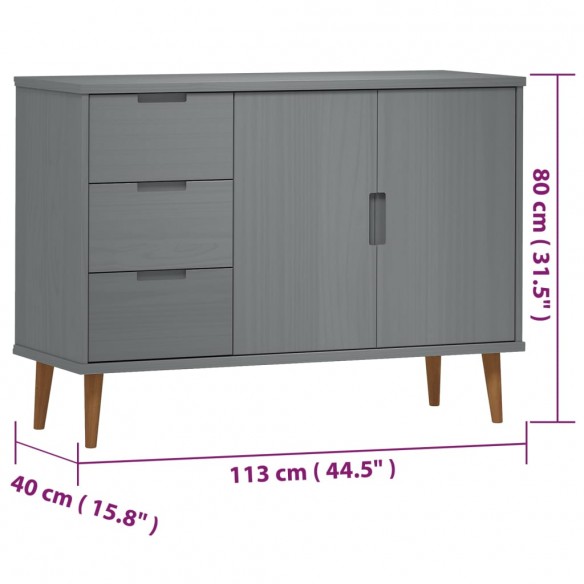 Buffet MOLDE Gris 113x40x80 cm Bois massif de pin