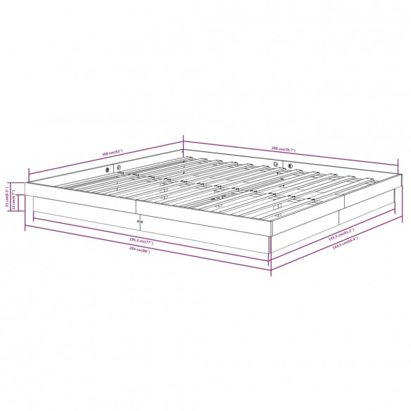 Cadre de lit blanc bois massif 160x200 cm