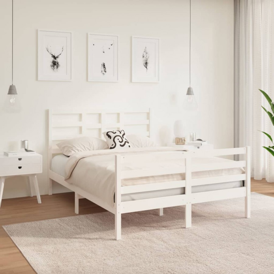 Cadre de lit Blanc Bois massif 140x190 cm