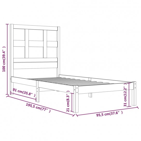 Cadre de lit Noir Bois de pin massif 90x190 cm Simple