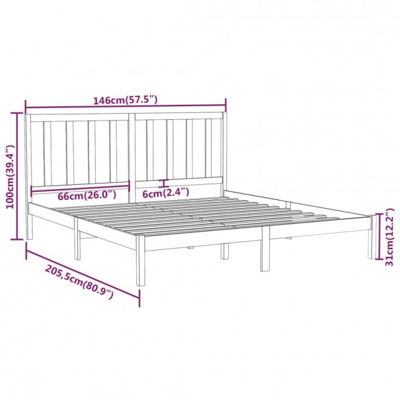 Cadre de lit Marron miel Bois massif 140x200 cm