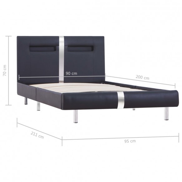 Cadre de lit avec LED Noir Similicuir 90 x 200 cm