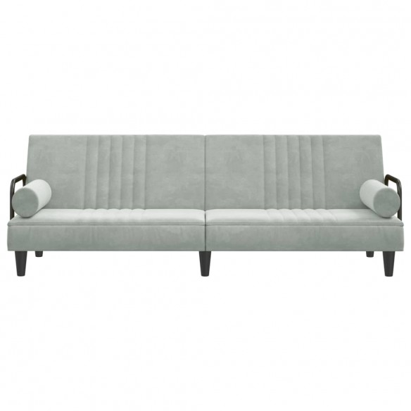 Canapé-lit avec accoudoirs gris clair velours
