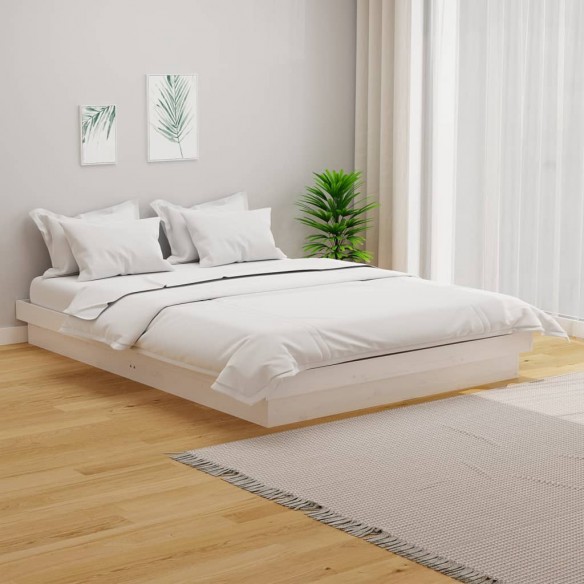 Cadre de lit blanc bois massif 140x190 cm
