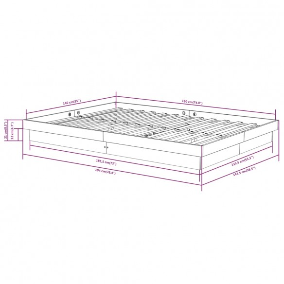 Cadre de lit blanc bois massif 140x190 cm