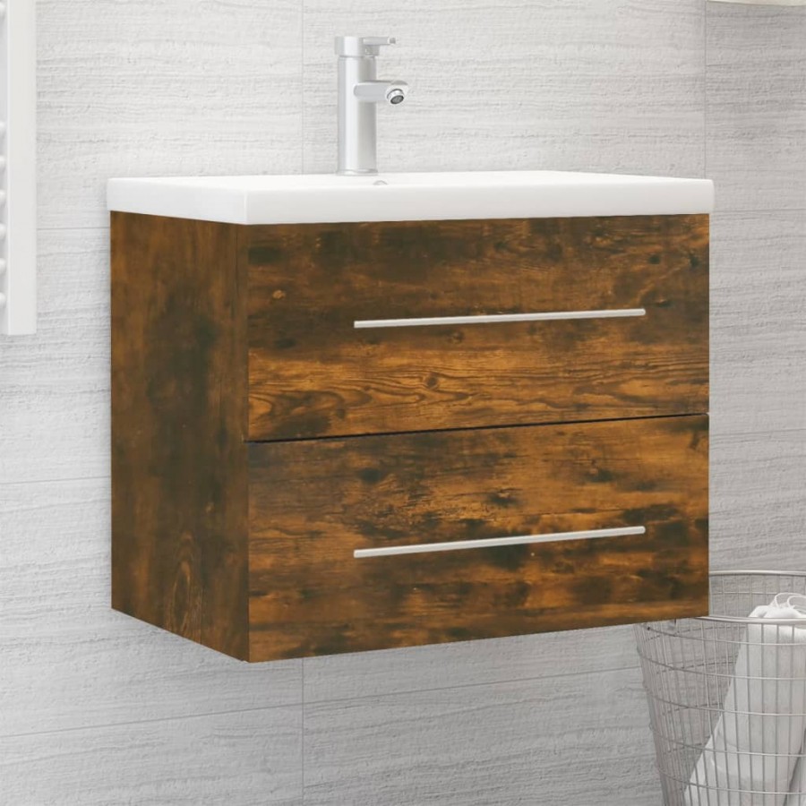 Meuble lavabo avec bassin intégré Chêne fumé Bois d'ingénierie