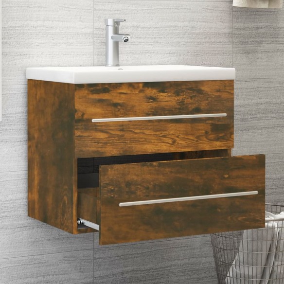 Meuble lavabo avec bassin intégré Chêne fumé Bois d'ingénierie