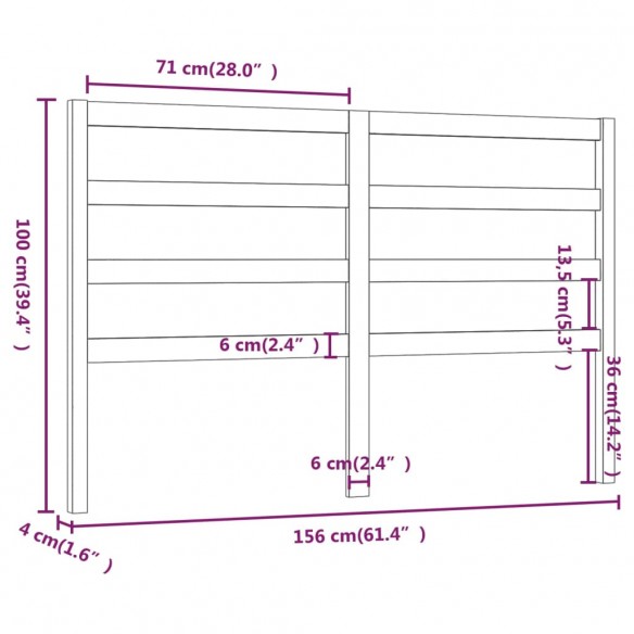 Tête de lit Blanc 156x4x100 cm Bois massif de pin