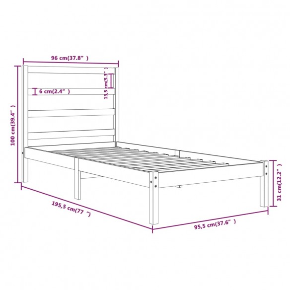 Cadre de lit Noir Bois massif 90x190 cm Simple