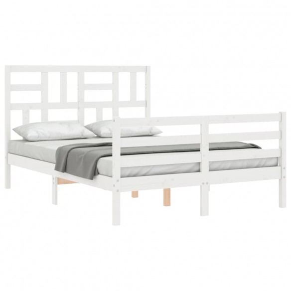 Cadre de lit avec tête de lit blanc 140x200 cm bois massif