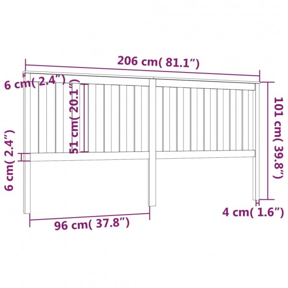 Tête de lit Blanc 206x6x101 cm Bois massif de pin