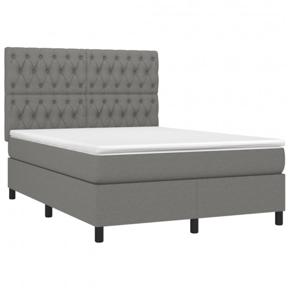 Cadre de lit et matelas et LED Gris foncé 140x190 cm