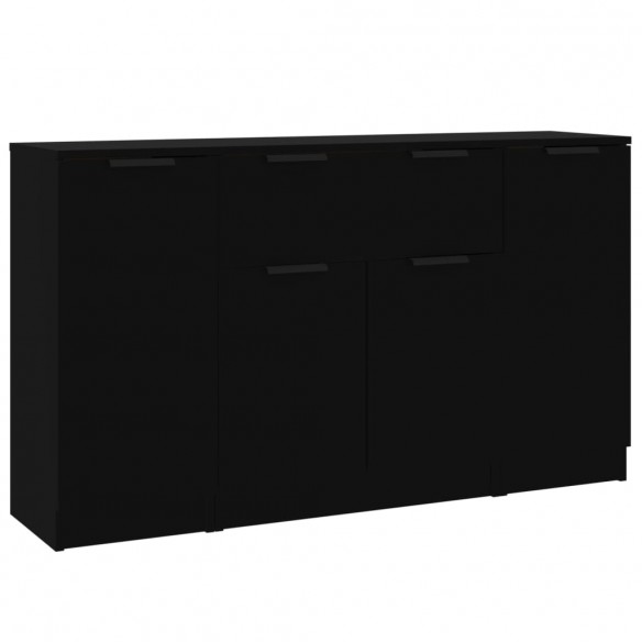 Buffets 3 pcs noir bois d'ingénierie