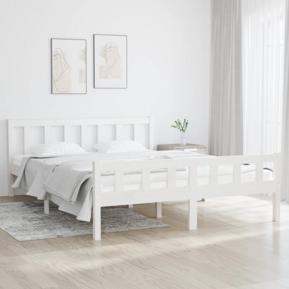 Cadre de lit blanc bois massif 140x200 cm