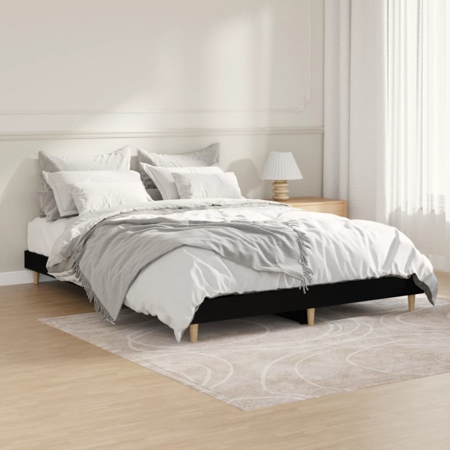 Cadre de lit noir 135x190 cm bois d'ingénierie