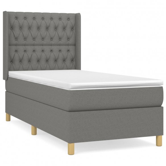 Cadre de lit avec matelas Gris foncé 100x200cm Tissu