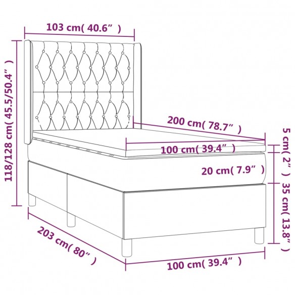 Sommier à lattes de lit avec matelas Gris foncé 100x200cm Tissu