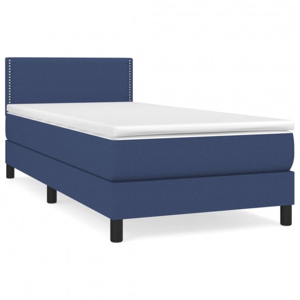 Cadre de lit avec matelas Bleu 100x200 cm Tissu