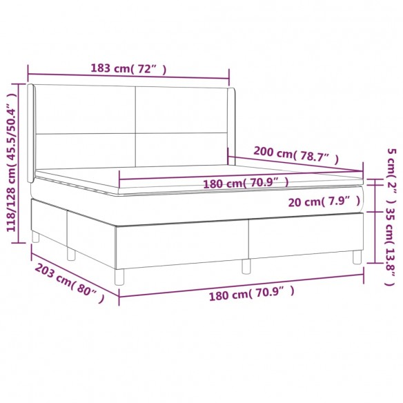 Cadre de lit avec matelas Crème 180x200cm Similicuir