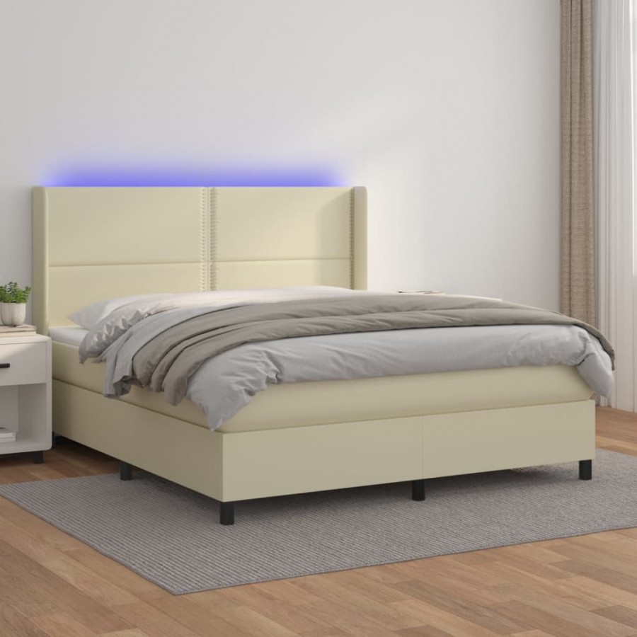 Sommier à lattes de lit matelas LED Crème 180x200 cm Similicuir