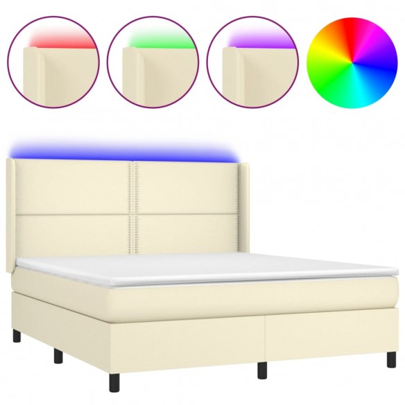 Cadre de lit matelas LED Crème 180x200 cm Similicuir