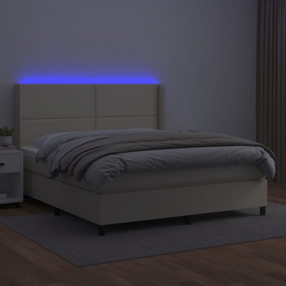 Cadre de lit matelas LED Crème 180x200 cm Similicuir