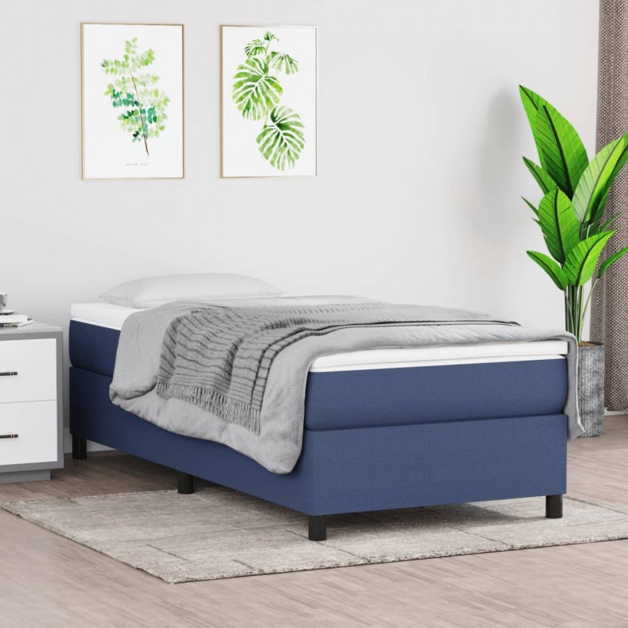 Cadre de lit avec matelas Bleu 90x200 cm Tissu