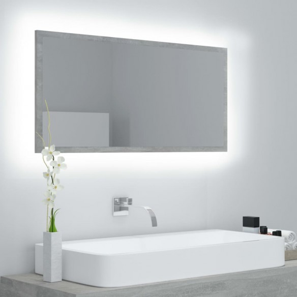 Miroir à LED de salle de bain Gris béton 90x8,5x37 cm Acrylique