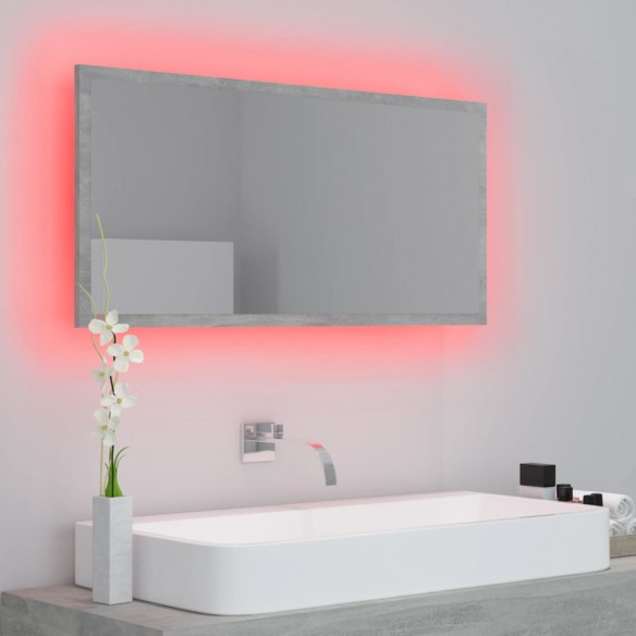 Miroir à LED de salle de bain Gris béton 90x8,5x37 cm Acrylique