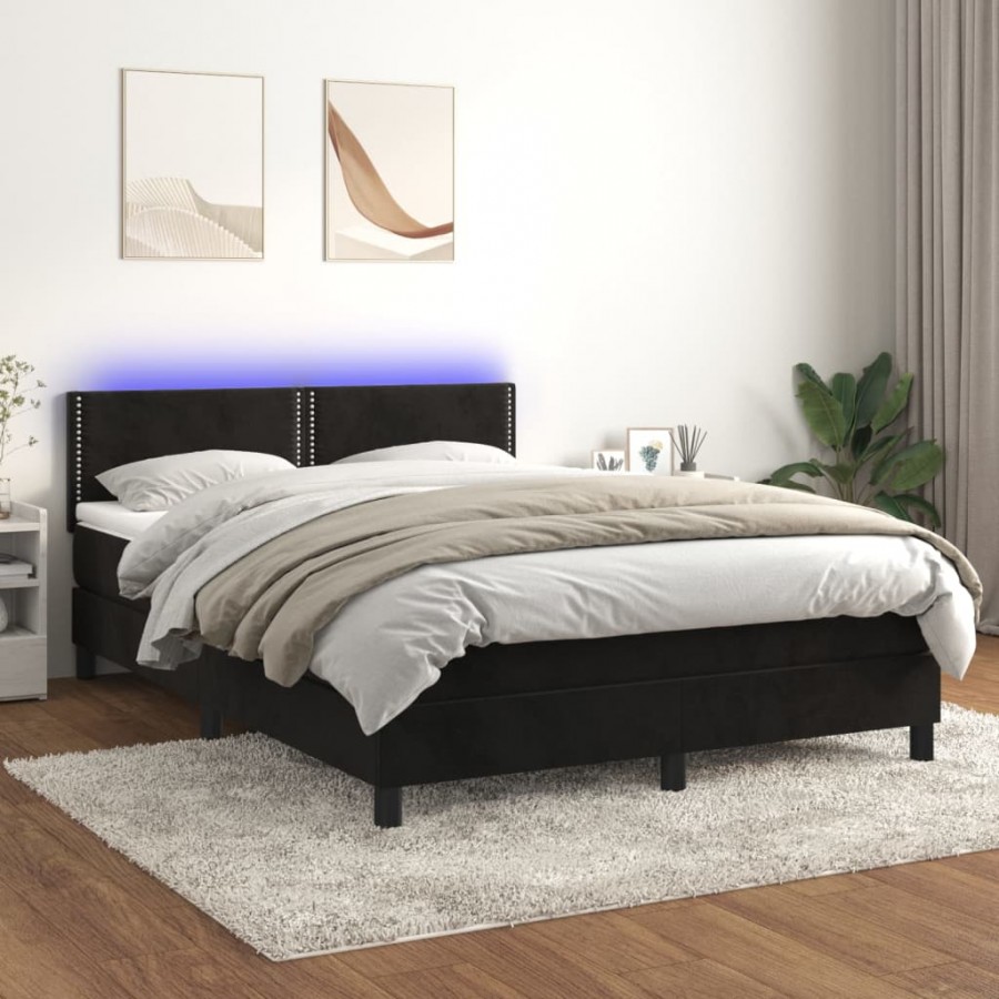 Cadre de lit avec matelas LED Noir 140x190cm Velours