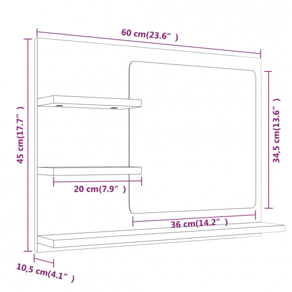 Miroir de bain Chêne marron 60x10,5x45 cm Bois d'ingénierie