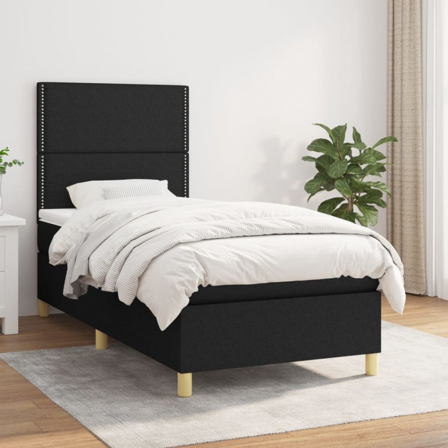 Cadre de lit avec matelas Noir 90x200 cm Tissu