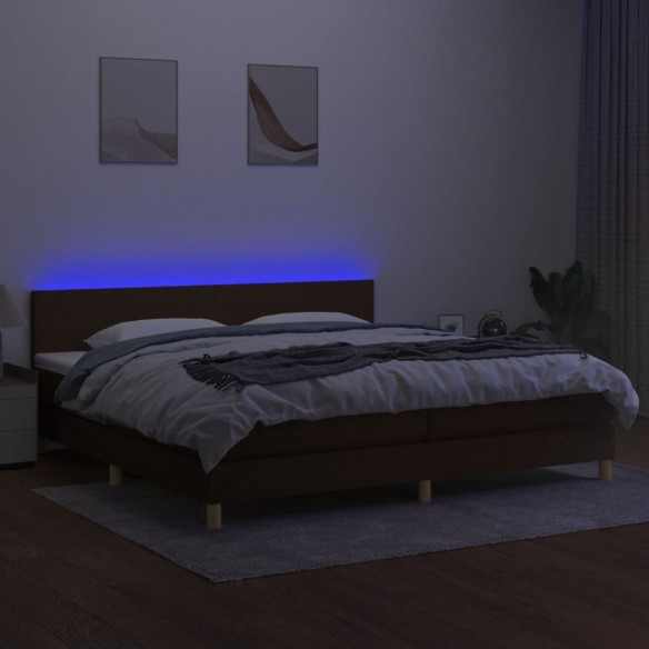 Sommier à lattes de lit matelas et LED Marron foncé 200x200 cm