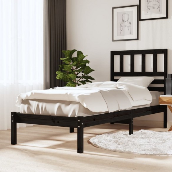 Cadre de lit Noir Bois de pin massif 90x200 cm