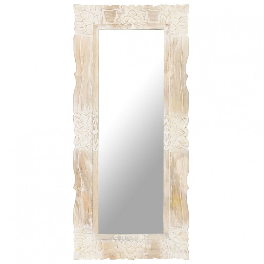 Miroir Blanc 110x50 cm Bois de manguier massif