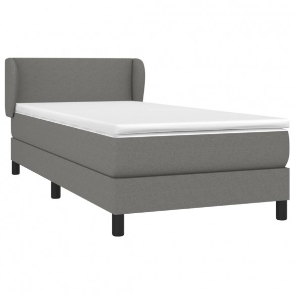 Cadre de lit avec matelas Gris foncé 90x200 cm Tissu