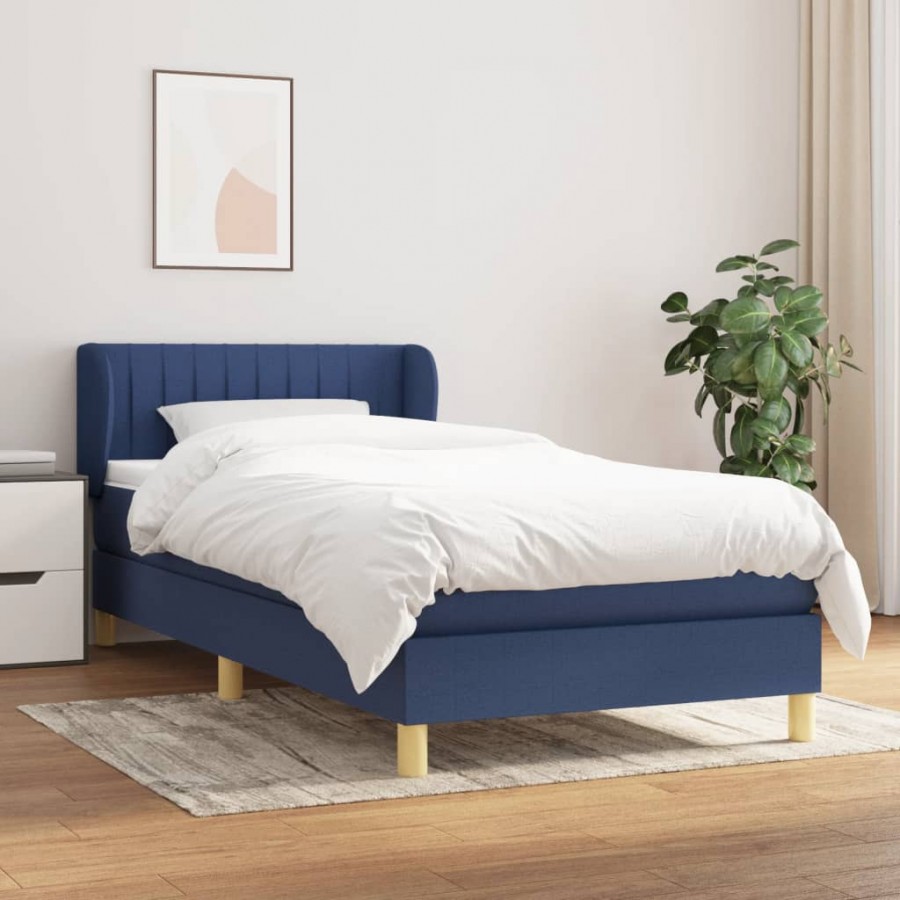 Cadre de lit avec matelas Bleu 90x200 cm Tissu